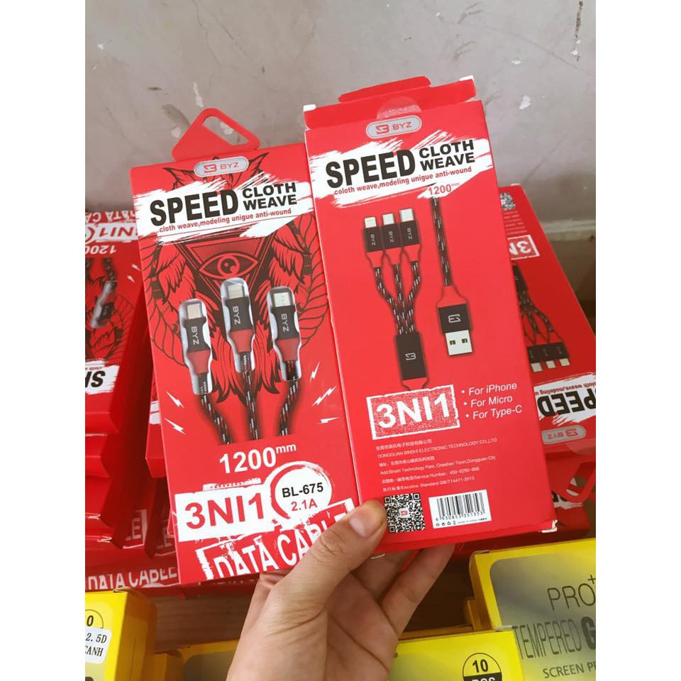 [HOT] [HOT] CÁP SẠC BYZ CHÍNH HÃNG 3 IN 1 - BYZ BL-675 (BH 12 THÁNG)