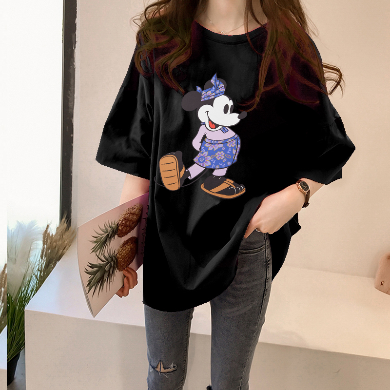 NRVP Áo thun tay ngắn cổ tròn in họa tiết hoạt hình thời trang dễ thương cho nữ