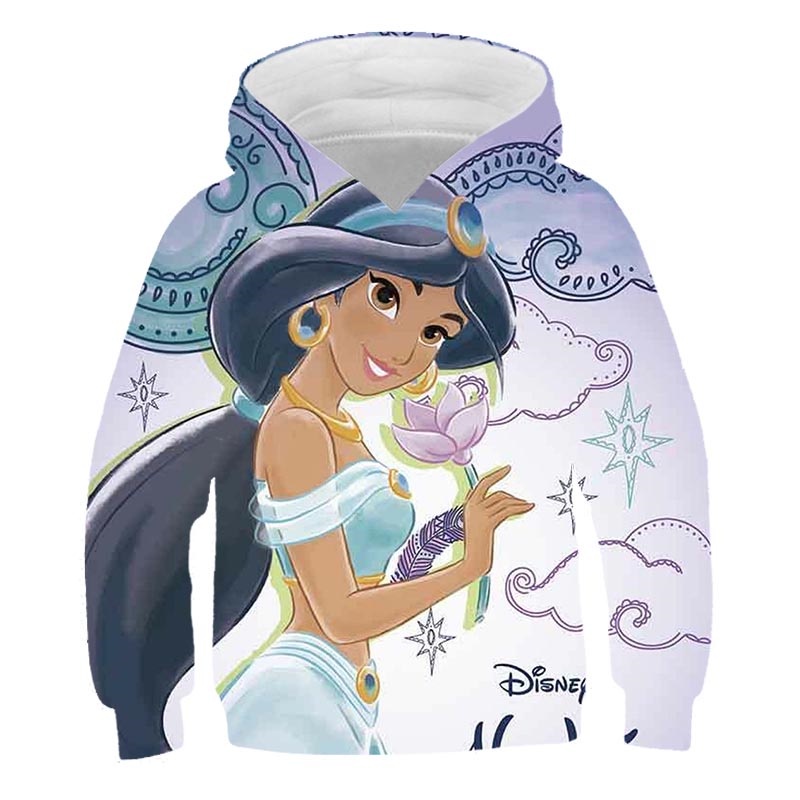Áo Hoodie Tay Dài Cổ Tròn In Hình Công Chúa Jasmine Disney Thời Trang Xuân Thu Cho Bé Gái