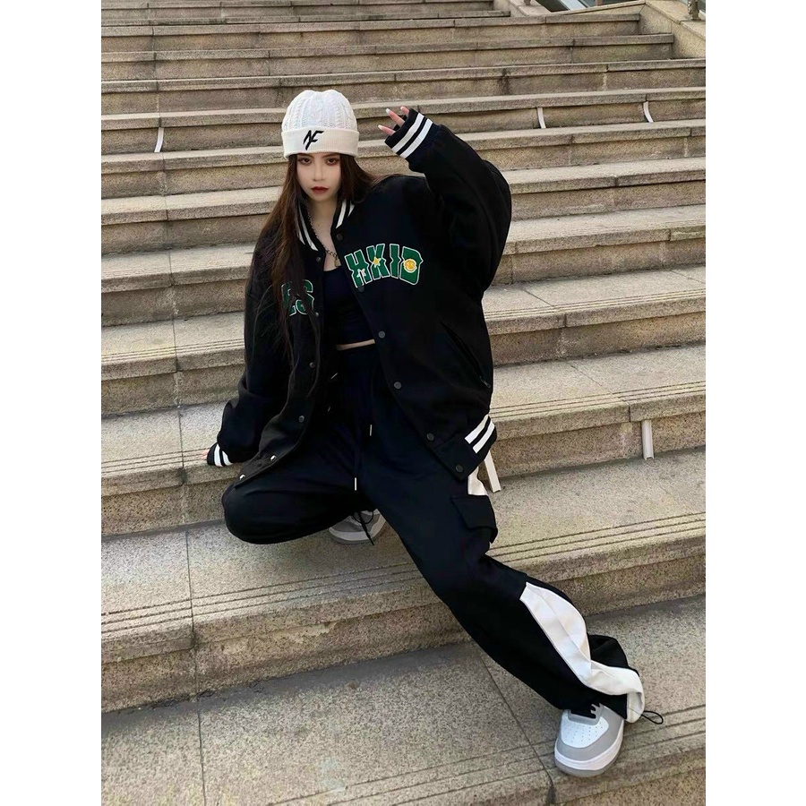 Áo Khoác Bomber Varsity Jacket Nam Nữ Full Đen Unisex Chất Kaki Dày Chữ Thêu