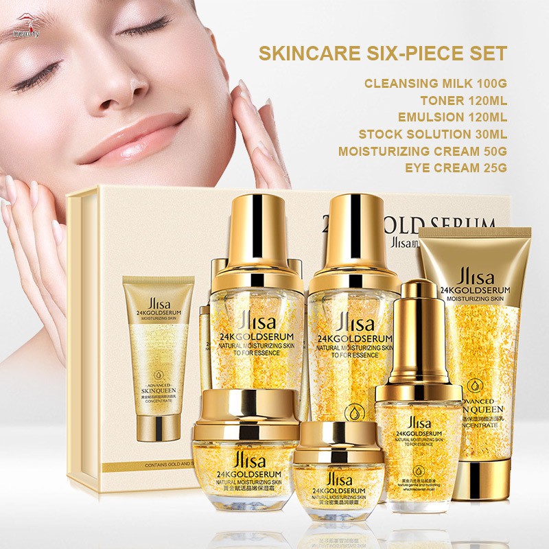 #Chăm sóc da# 24K Gold Face Care Set Cleanser Whitening Moisturizing Creams Essence Facial Skin Care