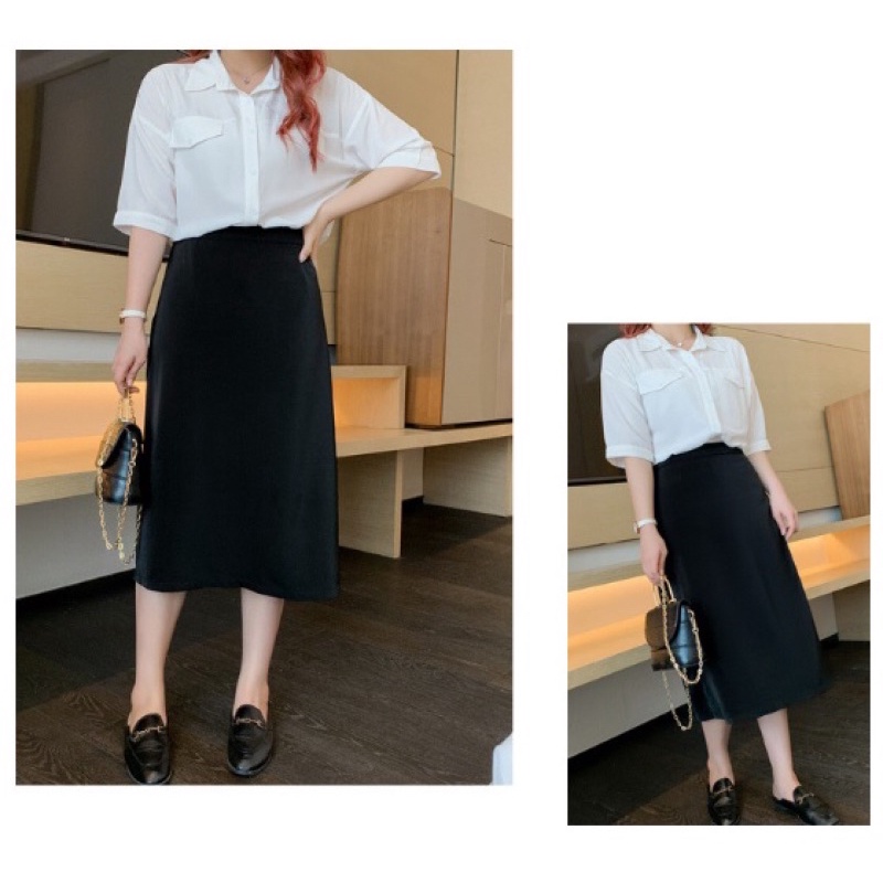 chân váy midi màu đen xẻ sau big size 65-100kg