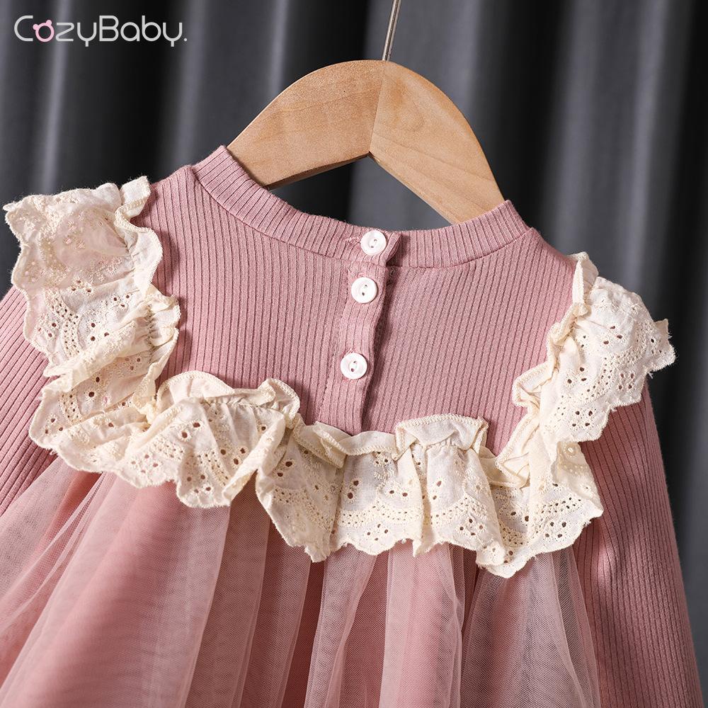 Đầm Công Chúa Tay Dài Vải cotton Kiểu Hàn Quốc Dễ Thương Cho Bé Gái