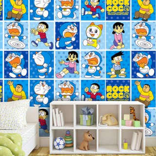 Cuộn 10m decal giấy dán tường khổ 45cm keo sẵn mẫu đô rê mon và các bạn.
