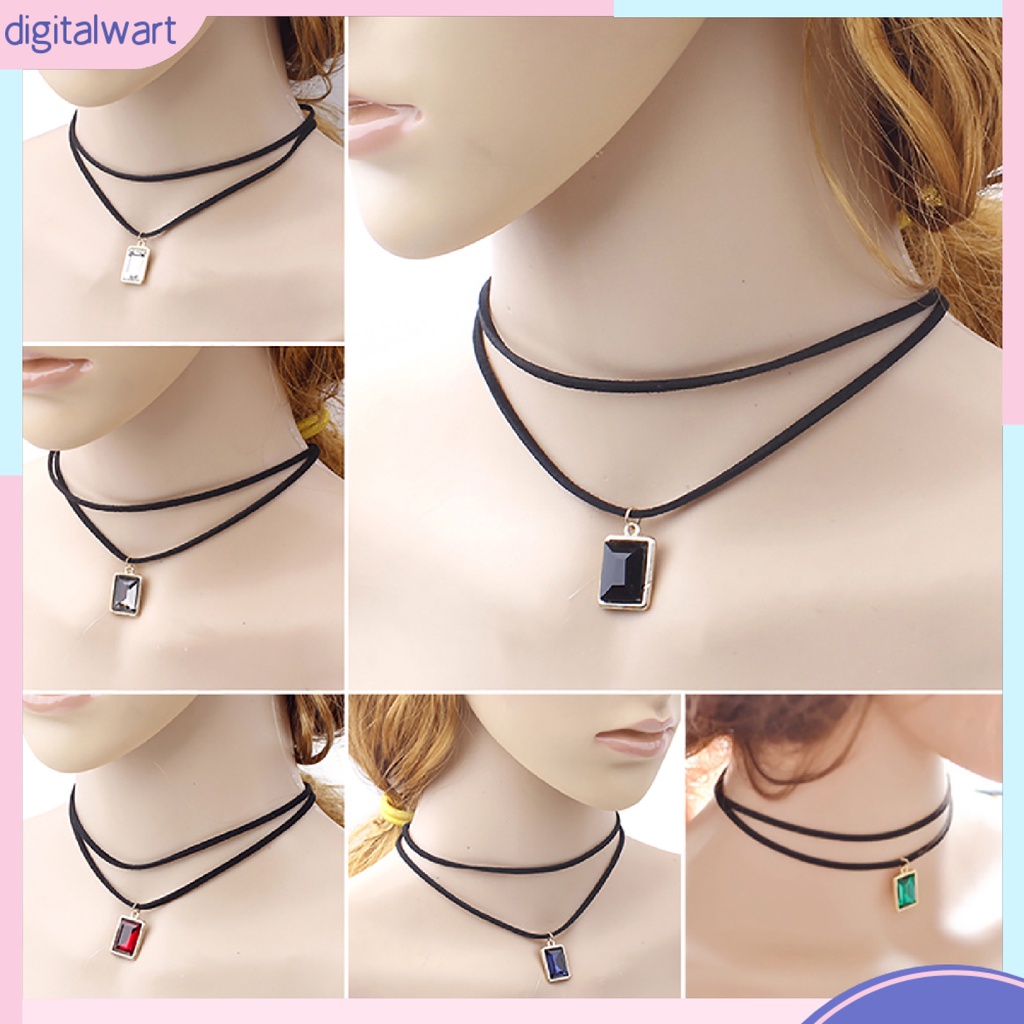 Vòng cổ choker nhung 2 lớp mặt đá chữ nhật giản dị cho nữ
