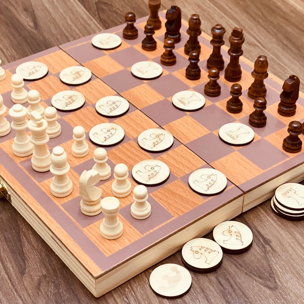 Đồ Chơi Boardgame Bộ Cờ Vua Kết Hợp Cờ Đam  Bằng Gỗ Cao Cấp Có Hộp Đựng Giúp Người Chơi Giải Tỏa Căng Thẳng