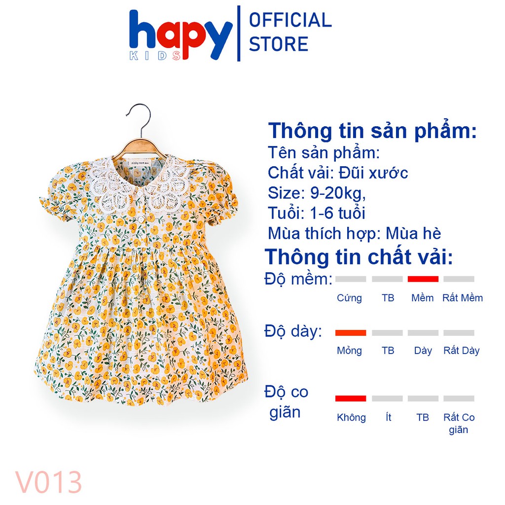 Váy Bé Gái, Đầm Bé Gái Dáng Xòe Công Chúa Cổ Ren Cao Cấp Cho Bé Từ 1-6 tuổi Hapykids V013