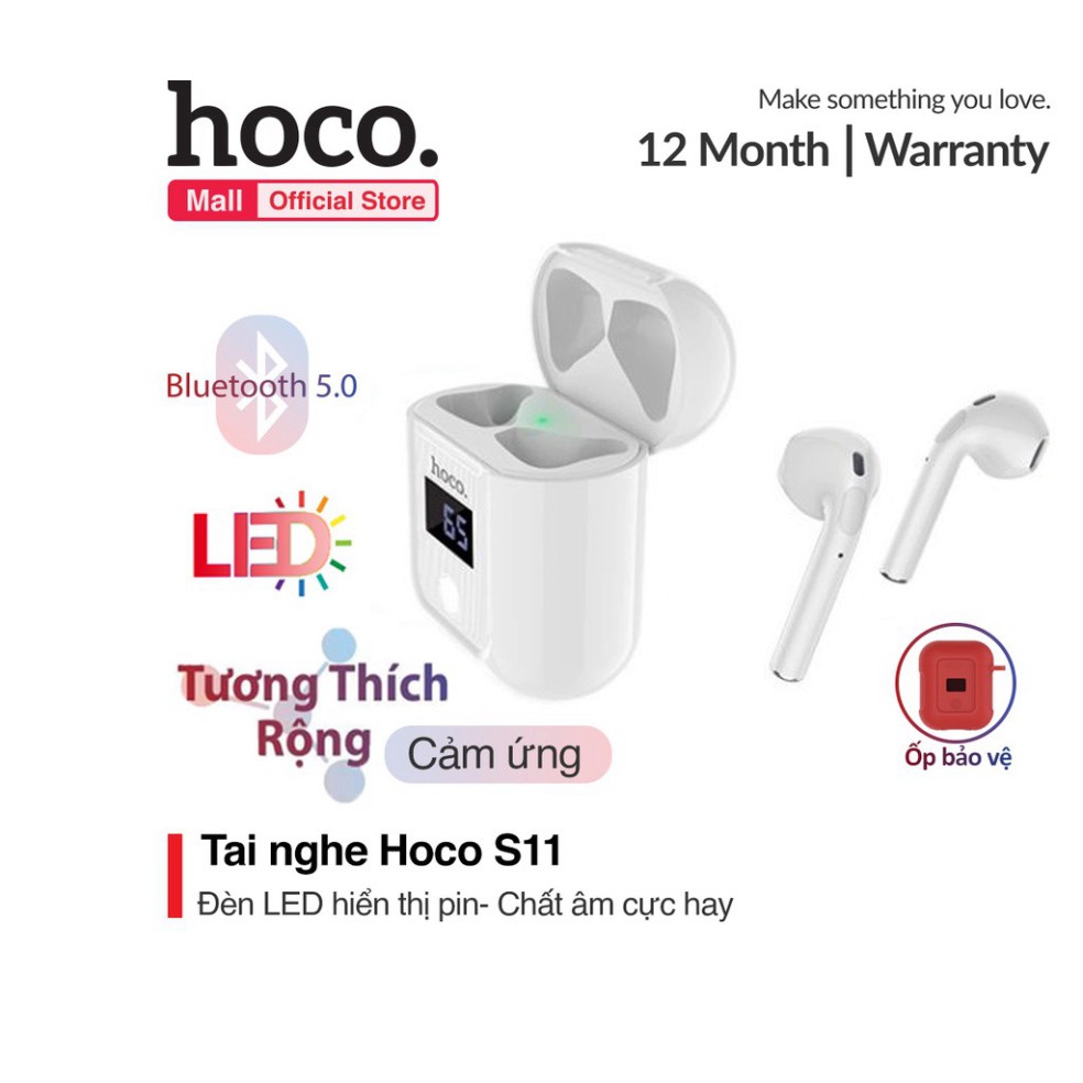 Tai nghe Hoco S11 Bluetooth V5.0 chất âm cực hay tặng kèm cáp sạc Lightning và case silicon đặc biệt có màn hình LED