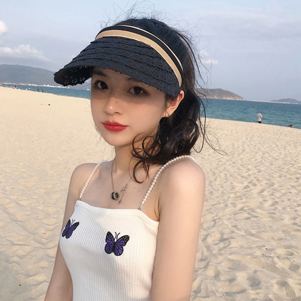 Nón lưỡi trai nửa đầu bằng ren che nắng phong cách Hàn Quốc đi biển mùa hè/ mũ vành rộng cho nữ