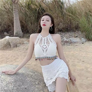 Bikini đi biển đồ bơi nữ váy bơi nữ Bikini len móc cá tính kín đáo Áo croptop nữ