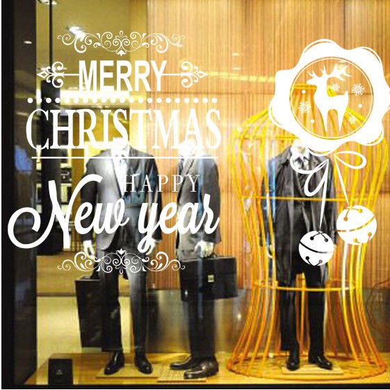 Decal Trang Trí Noel Hít Tĩnh Điện 2 Mặt Không Dơ Kính- Happy New Year and Merry Christmas