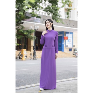 Áo dài lụa tím Huế có cổ - Thời trang nữ H&H Luxury