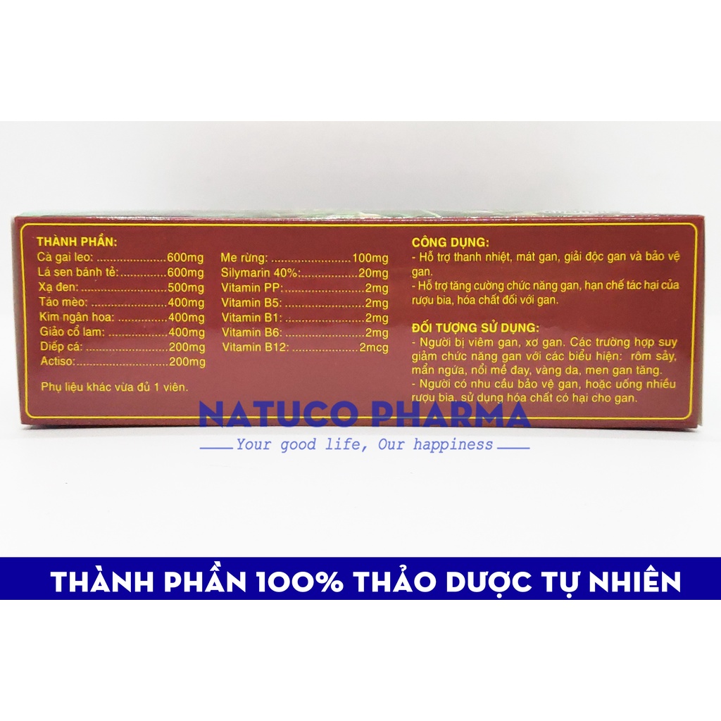 Viên uống bổ gan Cà Gai Leo Sen lá - Hộp vỉ 60 viên - giải độc gan, giảm viêm gan cấp và mãn tính, thanh nhiệt mát gan