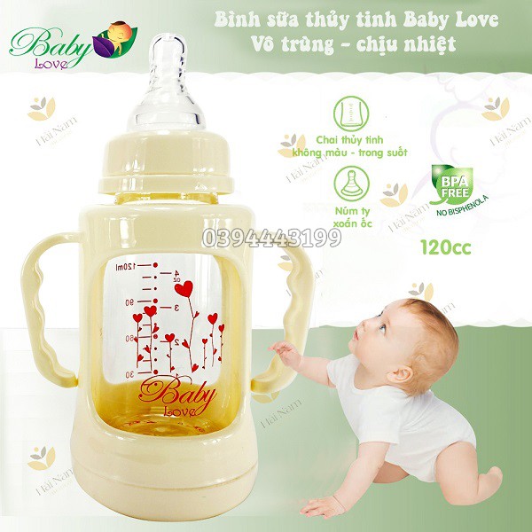 [FreeShip] Bình sữa thủy tinh Baby Love 120ml cổ hẹp vô trùng - chịu nhiệt | BL-01