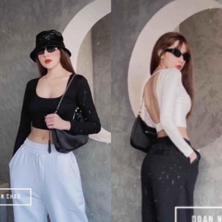 [KÈM QUÀ TẶNG] Áo croptop thun gân hở lưng tay dài