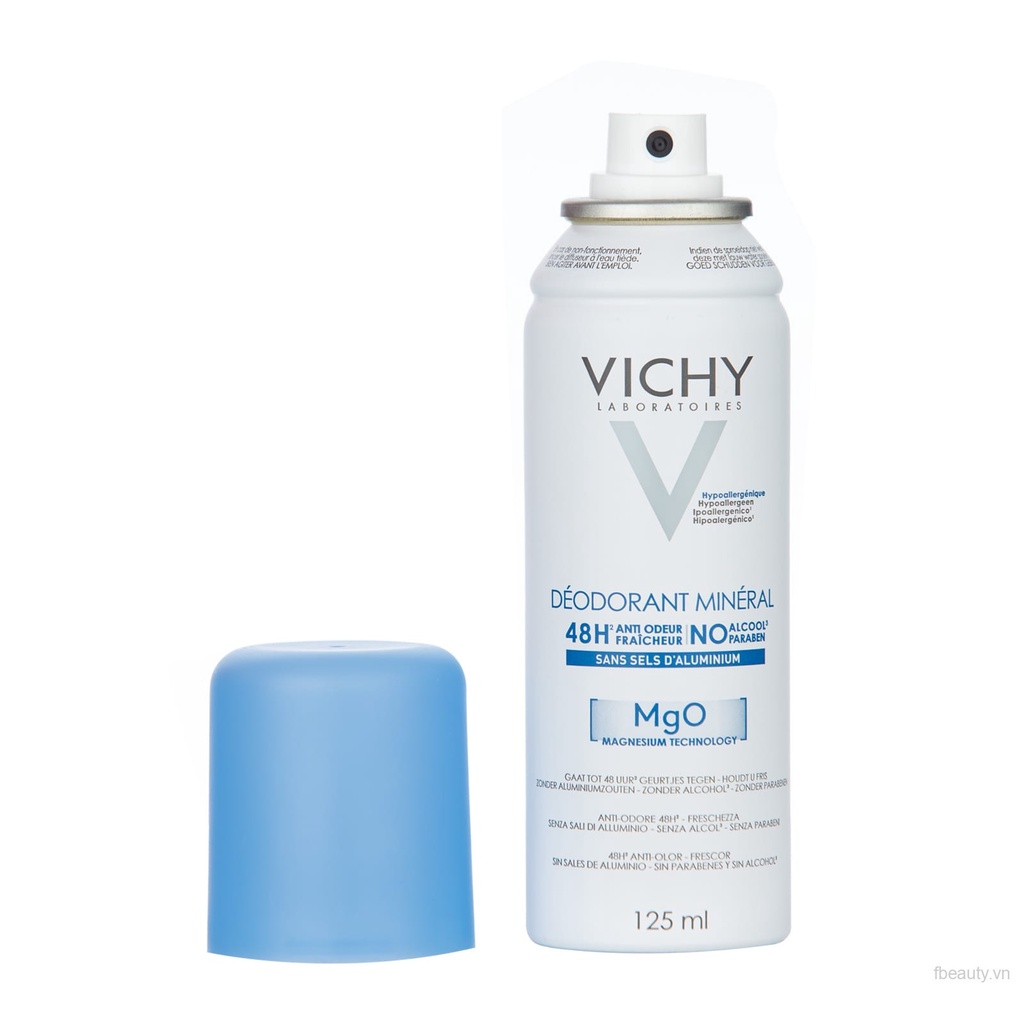 Xịt khử mùi giàu khoáng, giúp vùng da dưới cánh tay khô thoáng Vichy Déodorant Mineral 125ml