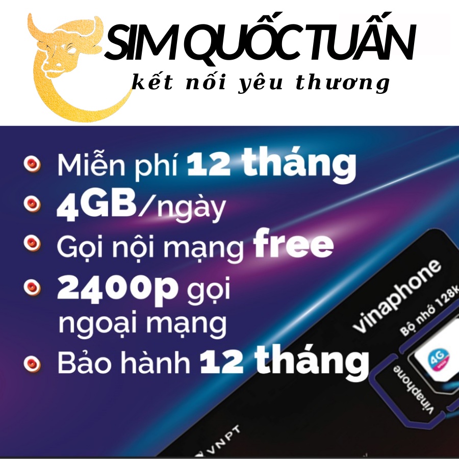 SIM VINAPHONE  4G 1 năm 12Fhappy  , 2GB/ngày
