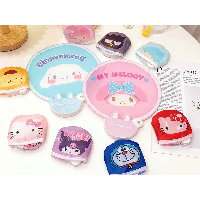 Quạt vải cầm tay bỏ túi Hello Kitty - Doremon Doraemon