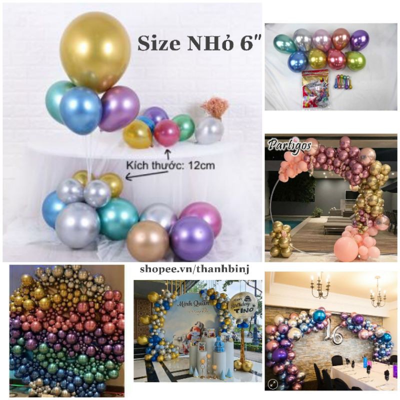 (Size nhỏ 12cm) Combo 10 cái bóng siêu nhũ chrome nhỏ 12cm crom