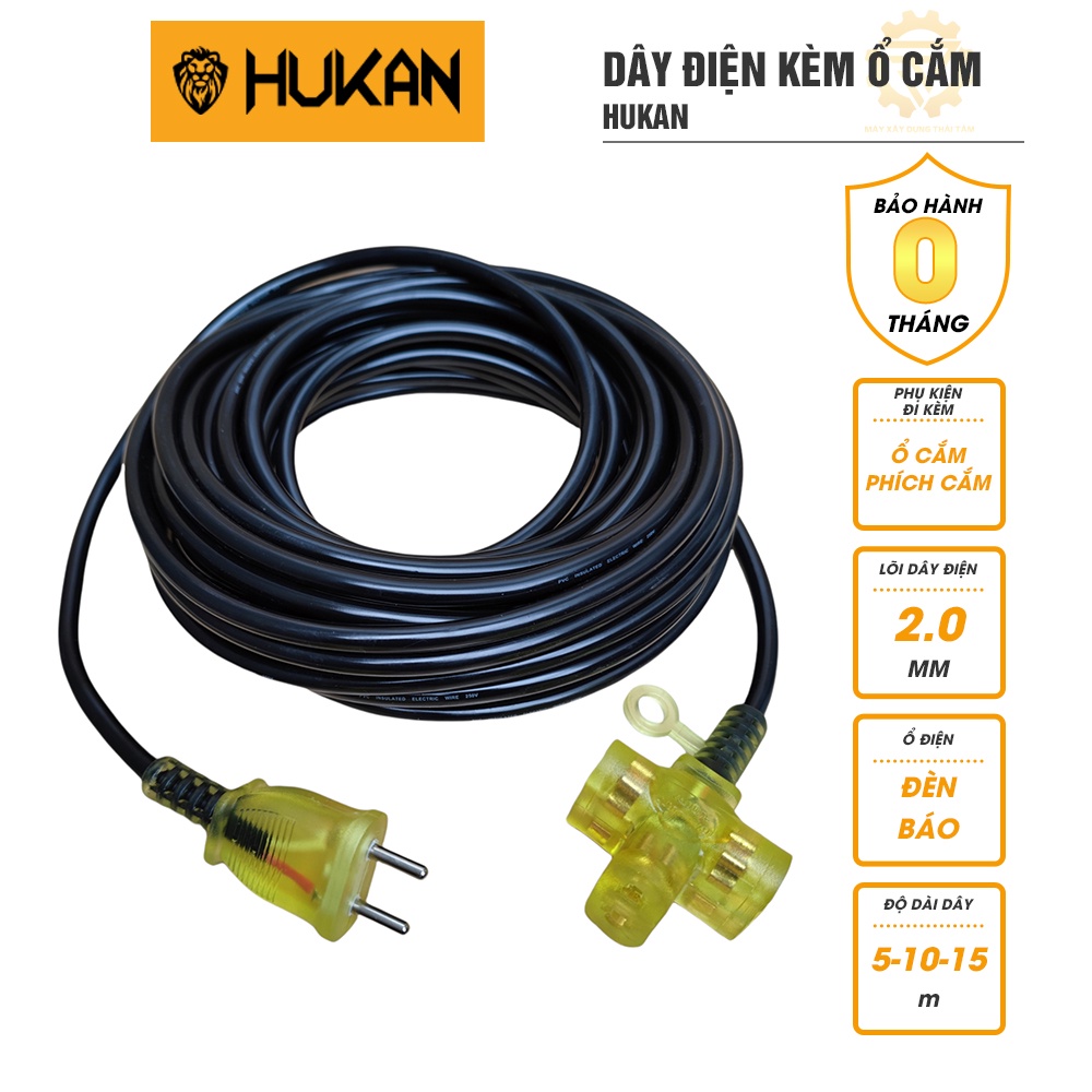 Cuộn dây điện kèm ổ cắm HUKAN phích cắm đúc chịu lực cao