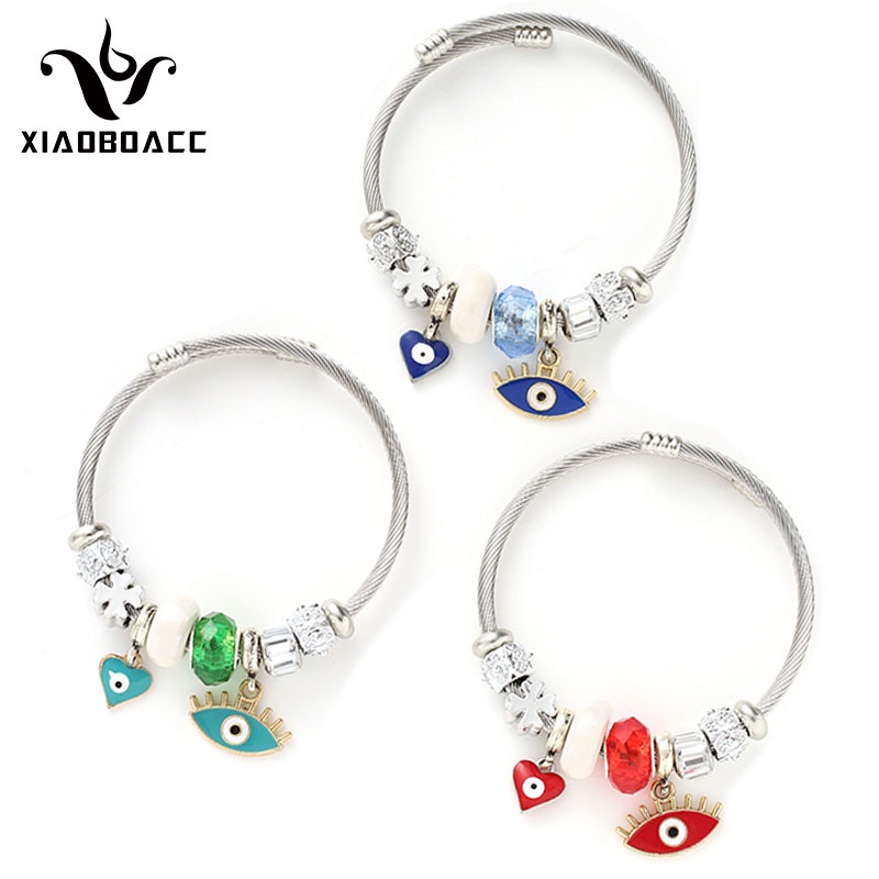 XiaoboACC Vòng Tay Hạt Charm Mắt Quỷ Bằng Thép Không Gỉ DIY Có Thể Điều Chỉnh Dành Cho Nữ