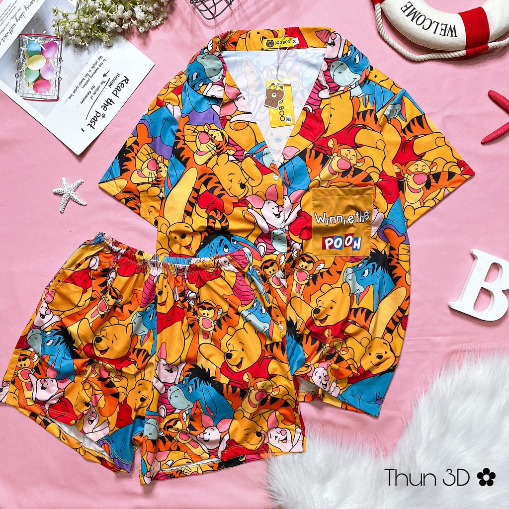 Đồ Bộ Pijama Thun đùi họa tiết dễ thương (Cổ sơ mi)