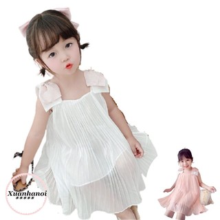 Váy bé gái đầm bé gái dập ly 2 mầu trắng và hồng XHN668