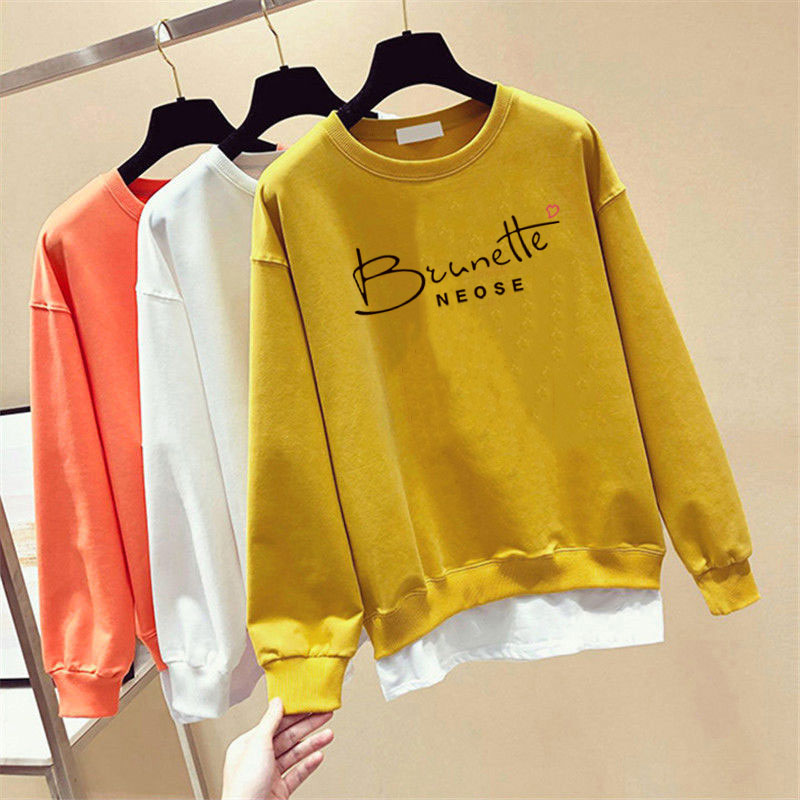 Áo Sweater Cotton Tay Dài Cổ Tròn In Chữ Đơn Giản Thoải Mái Thời Trang Phong Cách Hàn Quốc Cho Nam Và Nữ 4 Màu Tùy Chọn