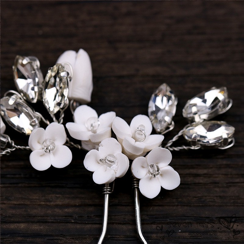 Trâm cài tóc hình hoa đính đá/ngọc trai giả lấp lánh cho cô dâu