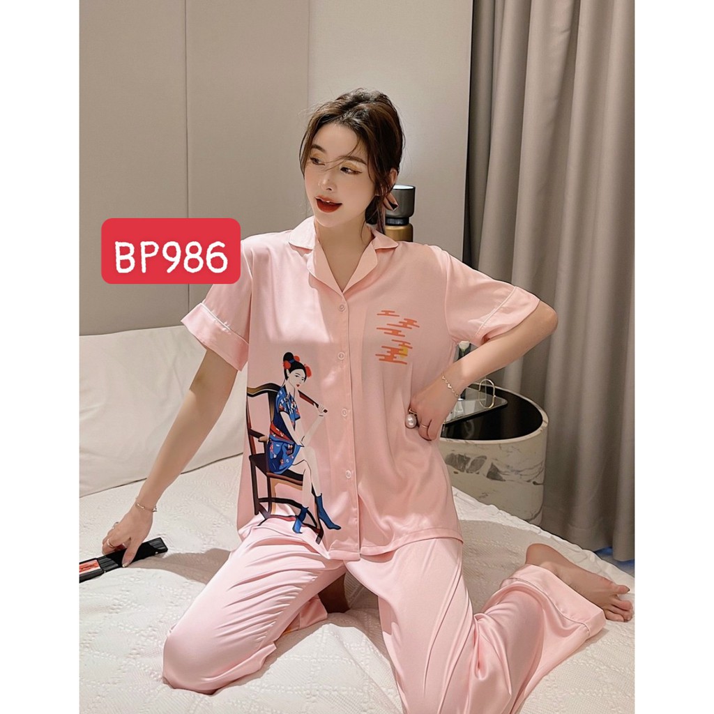 Đồ bộ mặc nhà cao cấp-Bộ ngủ pijama quần dài tay ngắn dễ thương chất lụa mịn mát hàng cao cấp