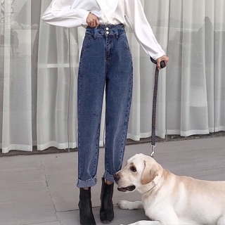 Quần baggy Jeans lưng cao có hình thật