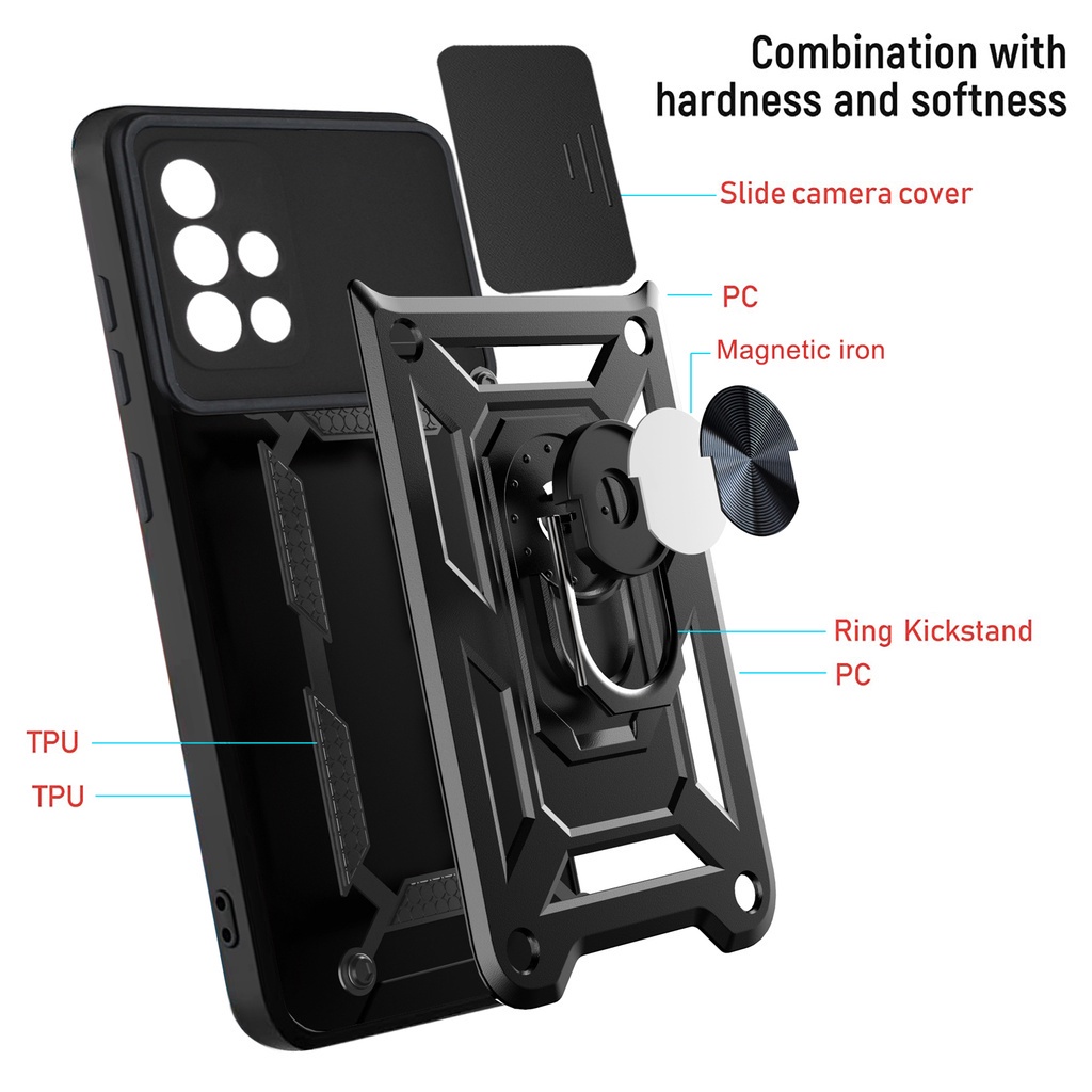 Ốp điện thoại kiểu giáp chống sốc có vòng đỡ nam châm dành cho Samsung A71 A51 A31 A21S A72 A52 4G 5G