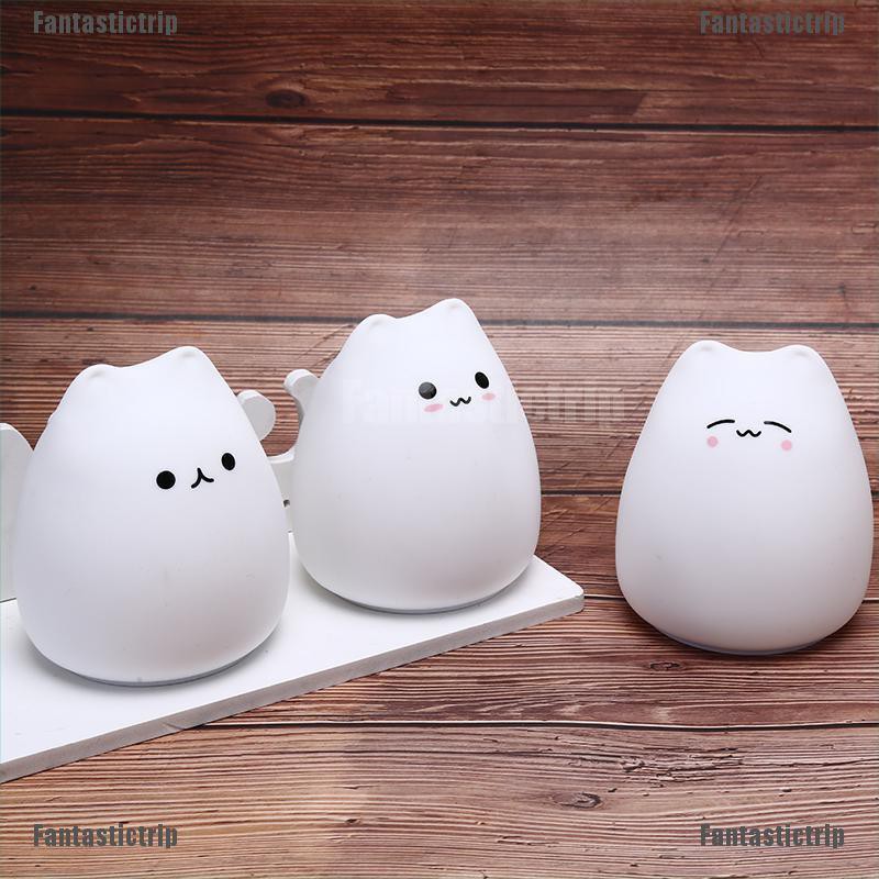 Fantastictrip Cute 7 Colors Cat Soft Silicone LED Touch Sensor Light Cute Night Light Children