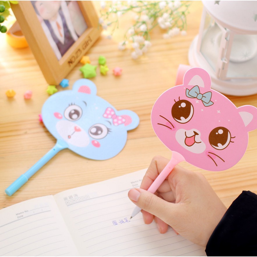 Bút bi mực xanh hình quạt cute, viết bi quạt hoa quả dễ thương