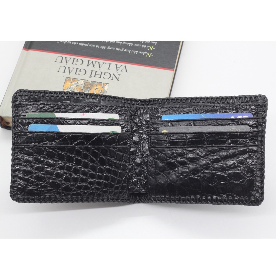Ví Nam Cá Sấu Gù Gai Đan Viền Thủ Công Tỉ Mỉ, Bóp Nam Da Cá Sấu 2 Mặt Cao Cấp Hợp Thời Trang Bảo Hành 12 Tháng