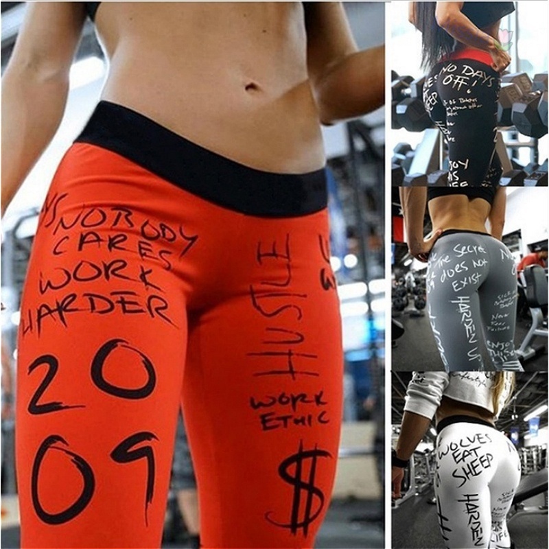 Quần legging thể thao in hoạ tiết chữ dành cho nữ
