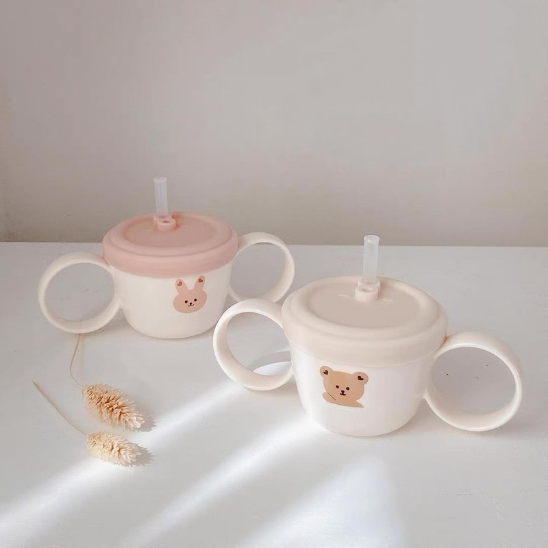 Cốc Tập Hút Uống Nước Hình Gấu/Thỏ cho bé từ 6m Cốc Tập Ăn Dặm Ăn Snack