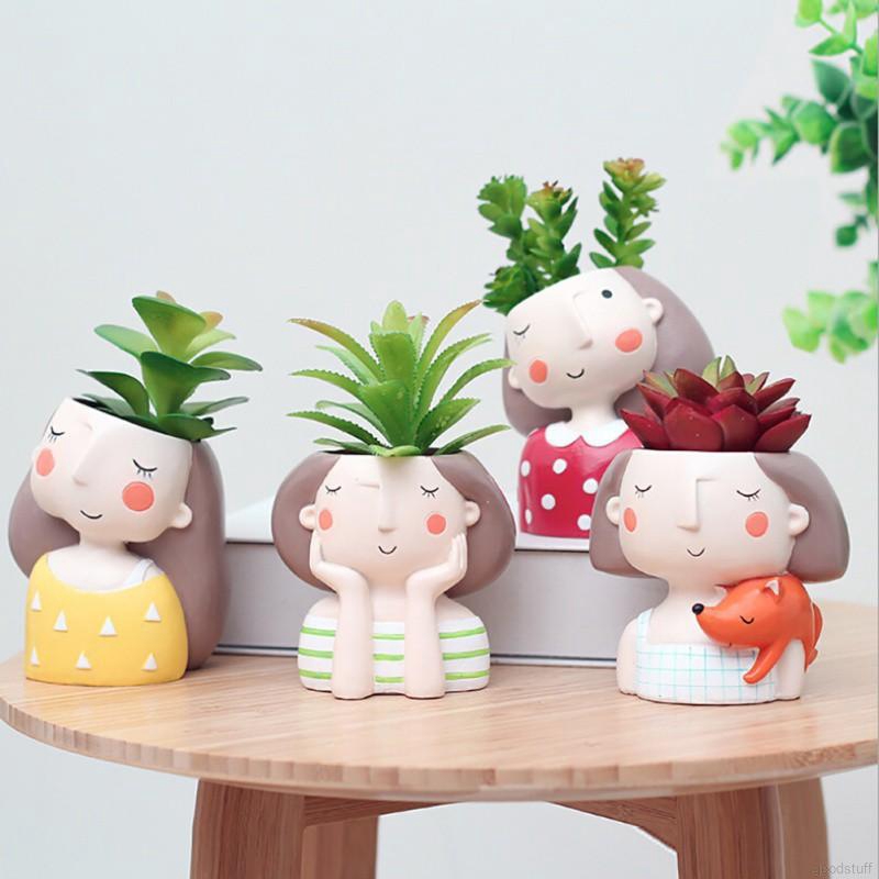Chậu cây để bàn thiết kế hình cô gái dùng làm vật trang trí đáng yêu