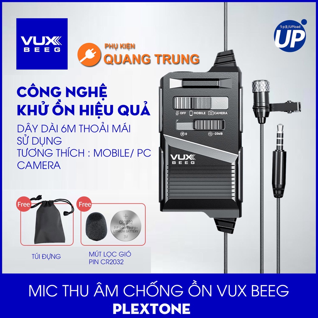 Micro thu âm Plextone Vux Beeg, dành cho vloger, tương thích điện thoại, máy quay phim chân 3.5mm