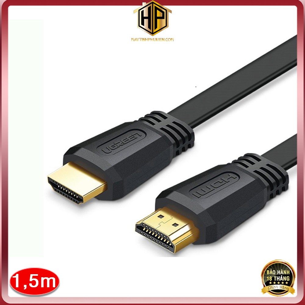 Ugreen 50819 -Cáp HDMI 2.0 dẹt dài 1,5m - Dây tín hiệu HDMI 4K cho tivi, máy tính chính hãng