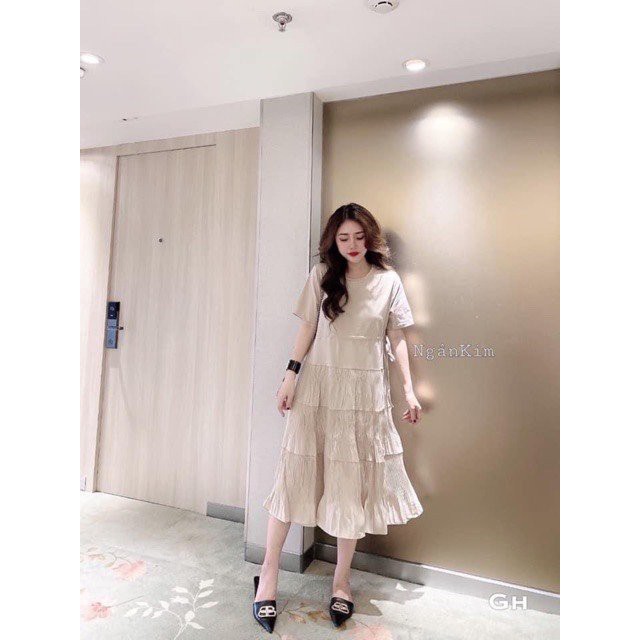 Váy bầu thời trang cao cấp chất cotton pha voan siêu xinh mặc bầu và sau sinh V220