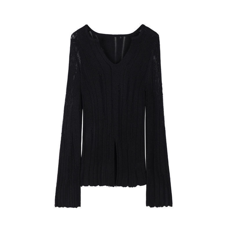 Áo Sweater Dệt Kim Tay Dài Cổ Chữ v Khoét Lỗ Độc Đáo Thời Trang 2022 Cho Nữ