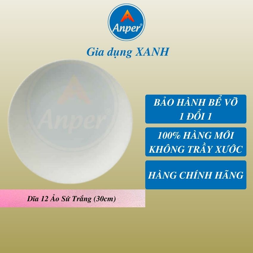 Đĩa sứ ANPER 15 18 25 30 cm nhật hàn dĩa sâu lòng đựng thức ăn hàng chính hãng
