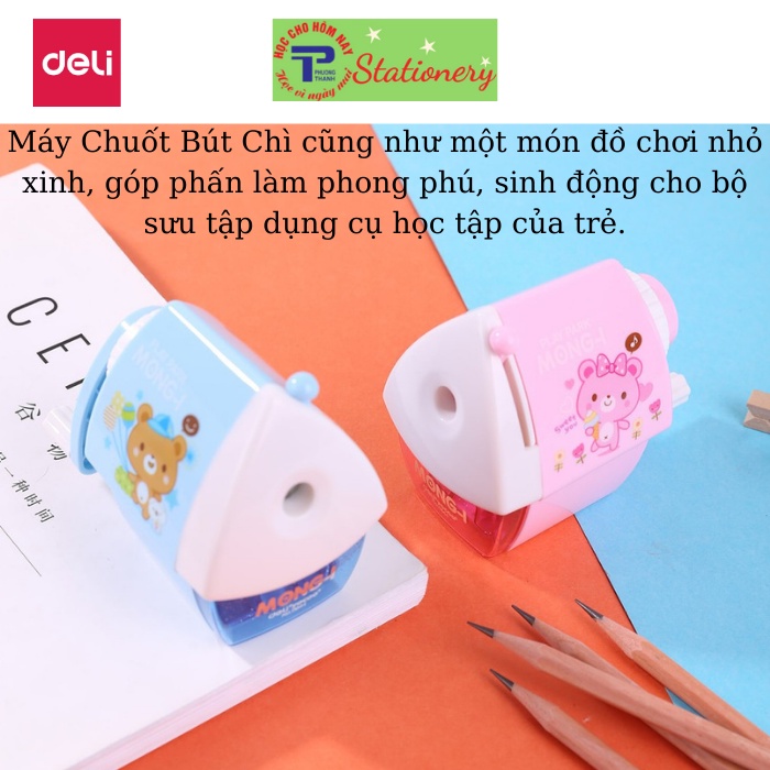 Gọt chì quay tay hình ngôi nhà Deli - màu hồng, xanh - 1 cái E0644