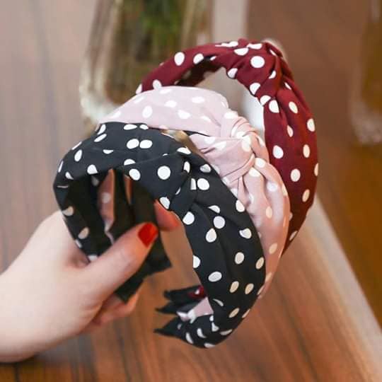 Băng Đô Turban Cài Tóc Họa Tiết Chấm Bị Khung Cứng Loại Đẹp - Cài Tóc Kiểu Thắt Nút Chấm Bi Style Hàn Quốc