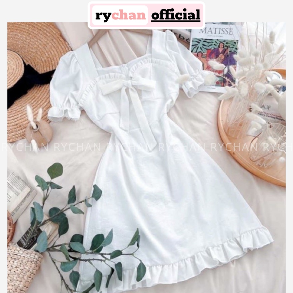 Đầm Nữ Dự Tiệc Cưới Dáng Ngắn Viền Bèo Nơ Cổ Tay Ngắn Tôn Dáng Sang Chảnh 2 Màu Trắng Đen [ẢNH THẬT CUỐI] - DX9705