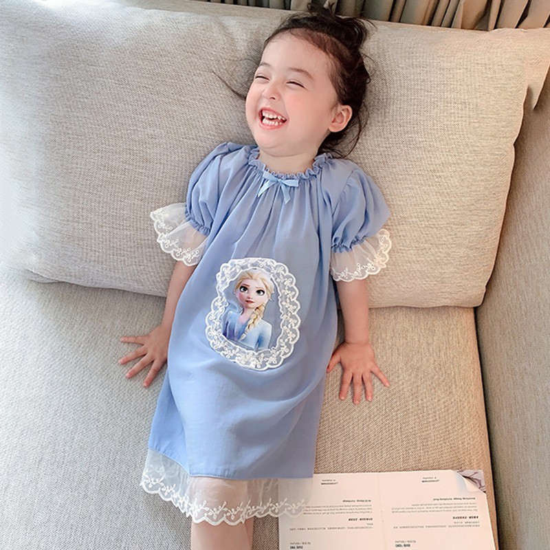 Đầm Ngủ Mỏng Thoáng Khí In Hoạt Hình Kiểu Hàn Quốc Thời Trang Mùa Hè Cho Bé Gái