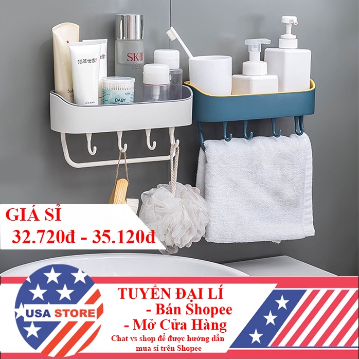 Khay Để Đồ Decor S4 Có 4 Móc Và Khung Treo Khăn (Dính Siêu Chắc)