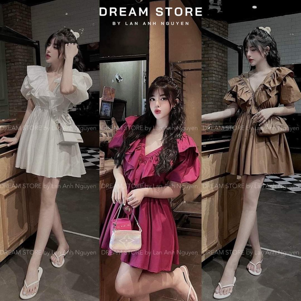 Váy đầm cổ v bèo dáng ngắn xoè sexy