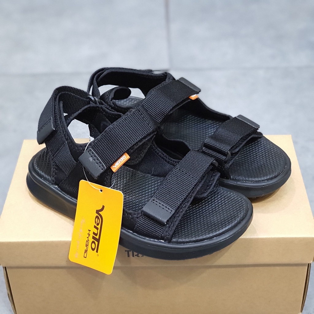 Sandal Vento chính hãng nam nữ SD-NB02 màu full đen quai dán, Dép quai hậu đế bệt đi học, đi làm